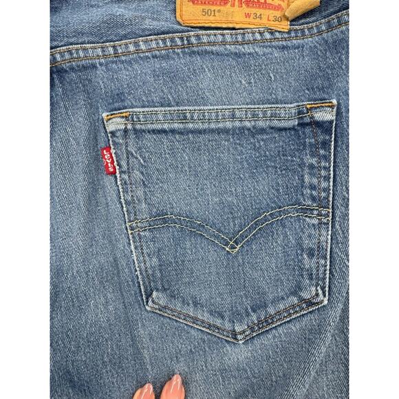 Levis Jeans Mens 34x30 Blue Straight Leg 501 XX Button Fly Medium Wash Denim - Picture 9 of 16